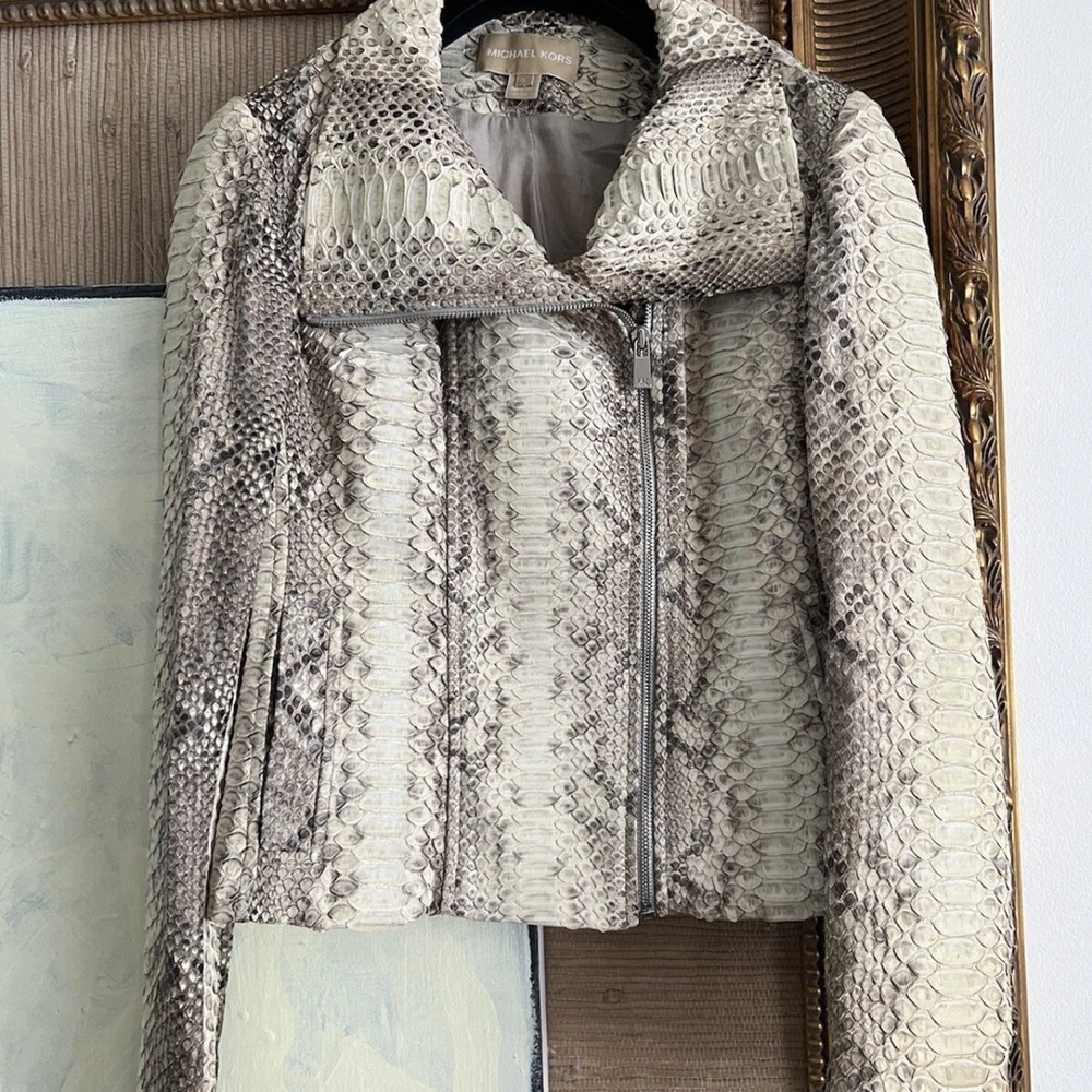 Michael Kors Collection real Snakeskin python Cream beige coat jacket s small - Picture 2 of 15